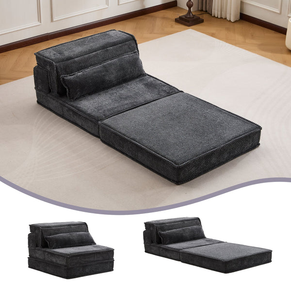 English Elm Compression Mahjong Sofa Bed - Stylish Modular Floor Seating, Soft Fleece, No Assembly, Dark Grey W3723P377151