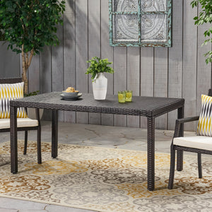 English Elm Christopher Knight Home® - RHODE Outdoor 7PC Rectangular Rattan Table Set - Brown Wicker on Iron Frame, Seats 6, Weatherproof N776P339672D