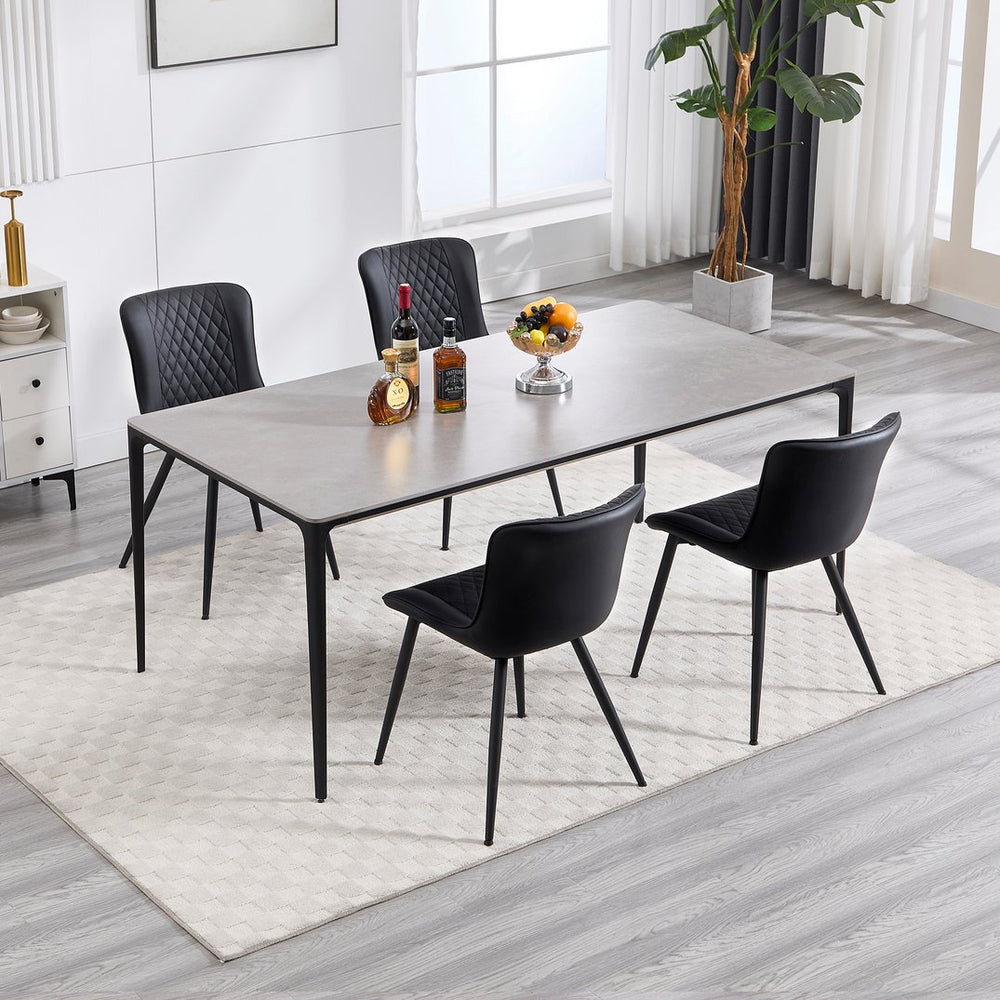 English Elm Modern Faux Leather Side Dining Chair Set of 2 - Waterproof Black Upholstery, Diamond Stitch, Ergonomic Comfort T3707P366133