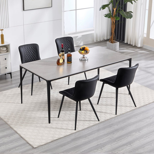 English Elm Modern Faux Leather Side Dining Chair Set of 2 - Waterproof Black Upholstery, Diamond Stitch, Ergonomic Comfort T3707P366133