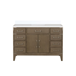 English Elm Grey Oak Single Bath Vanity With White Quartz Top - Elegant 48" W Storage & Soft-Close Drawers B2731P259816