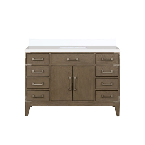English Elm Grey Oak Single Bath Vanity With White Quartz Top - Elegant 48" W Storage & Soft-Close Drawers B2731P259816