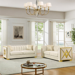 English Elm 81" Tufted Velvet Chesterfield Sofa with Gold Steel Legs for Elegant Living Rooms Beige W1191S00071