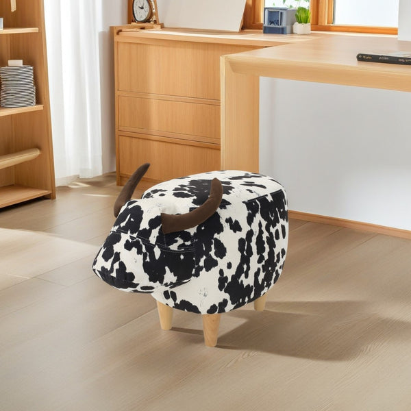 Christopher Knight Home® - Noble House - Bessie Black and White Cow Patterned Velvet Cow Ottoman