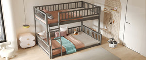 English Elm Full Xl Over Queen Bunk Bed Pine Frame with Guardrails Ladder and Slat Support Gray GX000450AAE