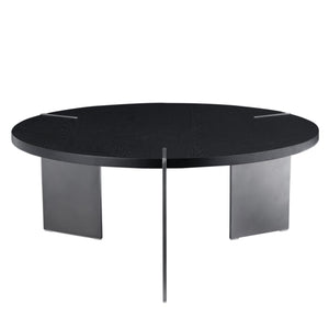 English Elm Round Round Coffee Table with Distressed Walnut Laminate Top and Sturdy Metal Frame, Eco-Friendly Finish Black W820S00066