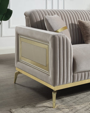 English Elm Antigua Glam Two Seat Loveseat with Gold Accent Arms and Plush Upholstered Cushions Taupe+Gold B009P417480