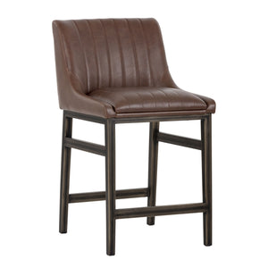 Sunpan Halden Urban Bar Stool with Bold Channel Tufting and Rustic Bronze Steel Frame for Stylish Spaces Vintage Cognac