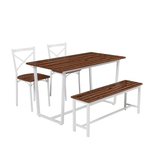 English Elm Four-piece industrial dining set with bench and backrest, solid MDF & steel frame, space-saving design Dark Walnut W578P333497