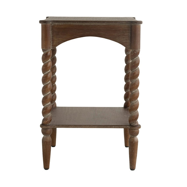 English Elm 15.5x15.5x23.5" Farmhouse Wood Side Table Barley Twist Legs Tiered Open Shelving W2078P460667