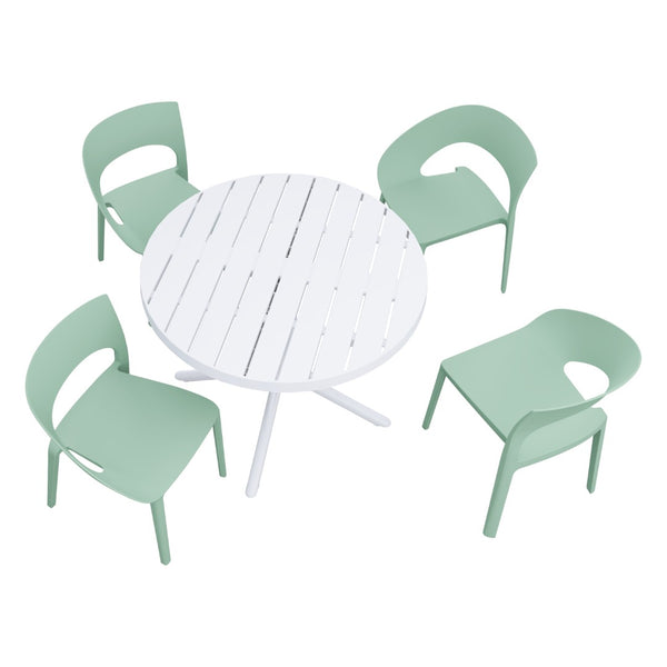 English Elm Summer Polypropylene Round Dining Set Stackable Chairs Uv Resistant Indoor Outdoor Patio Haze Green,White W3450S00026