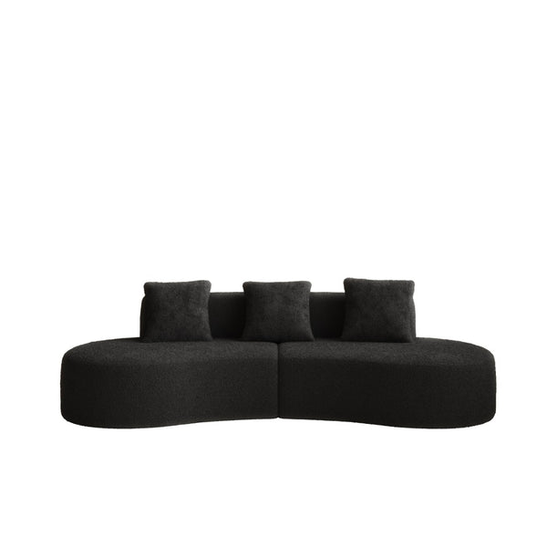English Elm 3-seater Velvet Curved Sectional Sofa Plush Cloud Design for Open Living Rooms Black W1765S00124