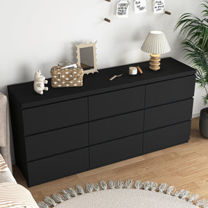 English Elm 9 Drawer Matte Black Dresser Push Open Handleless Design Wide Bedroom Storage Chest W409P334005