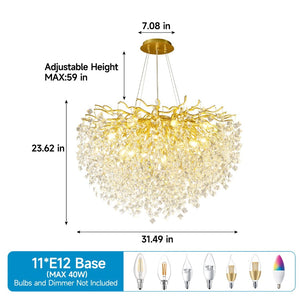 English Elm Modern Crystal Branch Chandelier Gold Aluminum Adjustable Arms Dining Room Glam W5008P391090