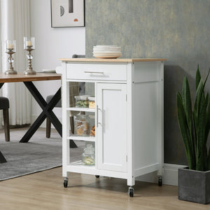 English Elm Homcom Rolling Kitchen Island Cart With Solid Wood Top, Ample Storage, Drawer & Towel Rack, White W2225P217392