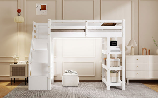 English Elm Twin L-Shaped Platform Bed with Three Spacious Drawers, Solid Pine & MDF, Clean-Lined Design White N7090000471K