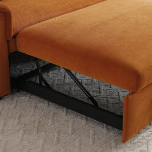 English Elm 55" Velvet Two Seater Pull Out Sofa Bed with USB Ports, Side Pockets, Adjustable Backrest, Compact Lounger Orange W2677P288325