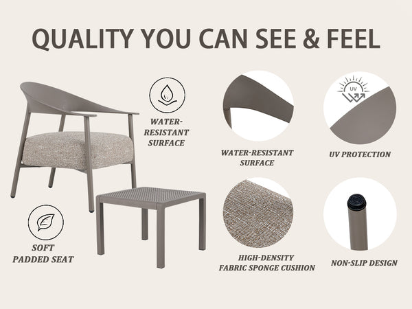 English Elm Modern 2-Piece Accent Chair Set with Coffee Table — Plush Cushions, Sturdy Iron Frame, Compact Chic Design Warm Grey W3450P323348