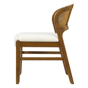 English Elm Mid-century Modern Rattan Cane Back Dining Chair Set Rubberwood Frame Upholstered Seat N768P437928W