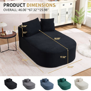English Elm 67.5''chaise Lounge Oversized Corduroy Sleeper Sofa with Deep Seat and Two Pillows Black W1803P409160