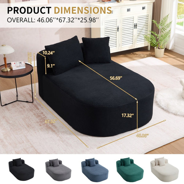 English Elm 67.5''chaise Lounge Oversized Corduroy Sleeper Sofa with Deep Seat and Two Pillows Black W1803P409160