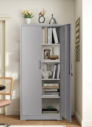 English Elm Container Furniture Direct Ironclad Steel Locking Cabinet with Adjustable Shelves for Garage Gray B2735P461945