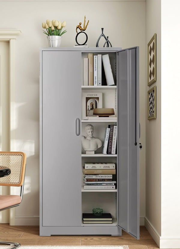 English Elm Container Furniture Direct Ironclad Steel Locking Cabinet with Adjustable Shelves for Garage Gray B2735P461945