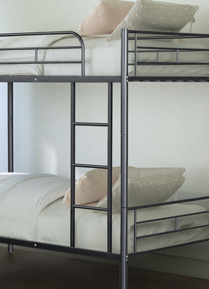 English Elm Black Twin Loft Bed with House-Style Gable, Full Metal Frame, Angled Ladder, Modern Kids Bunk Black 14 L x 80 W x 7 H B2741P348880