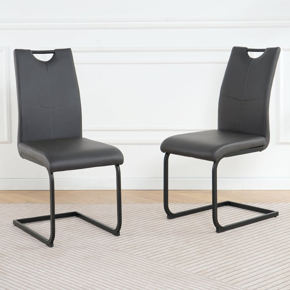 English Elm Modern White Pu Leather Dining Chairs with Black Metal Legs Ergonomic Set of 2 Charcoal+Grey W210P199090