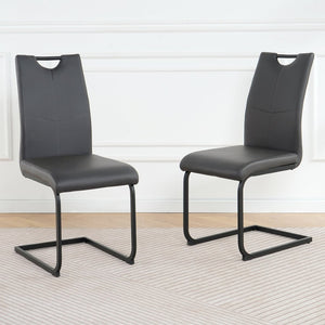 English Elm Modern White Pu Leather Dining Chairs with Black Metal Legs Ergonomic Set of 2 Charcoal+Grey W210P199090