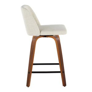 English Elm Toriano Mid-Century Modern Counter Stool Set Of 2 - Cream Upholstered With Walnut Legs & Swivel Design B202S00108-GIGA