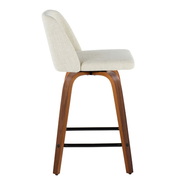 English Elm Toriano Mid-Century Modern Counter Stool Set Of 2 - Cream Upholstered With Walnut Legs & Swivel Design B202S00108-GIGA