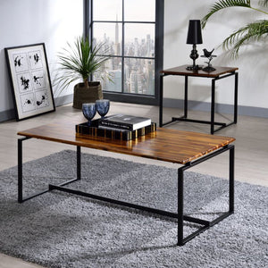 English Elm 3 Piece Rectangular Coffee and End Table Set with Sleek Veneer Finish, Metal Frame, Easy Assembly Black,Oak B016P317310