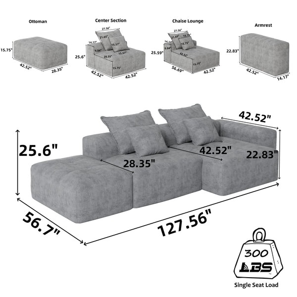 English Elm Modern Oversized Modular Sectional Sofa With Soft Chenille Fabric, Customizable Layout & 4 Pillows W1885S00057