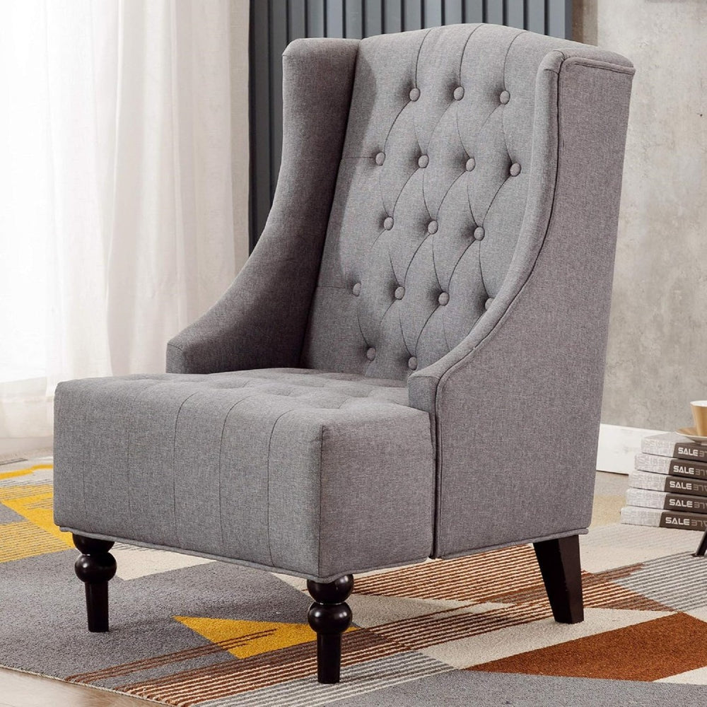 English Elm 1pc Wingback Accent Chair Diamond Tufted Polyester Upholstery Formal Living Room Seat B011P201978