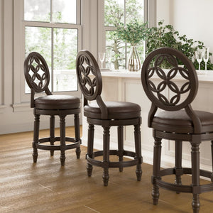 English Elm 26" Solid Wood Swivel Counterstool High Back Faux Leather Seat for Kitchen Island Walnut B2751P436476