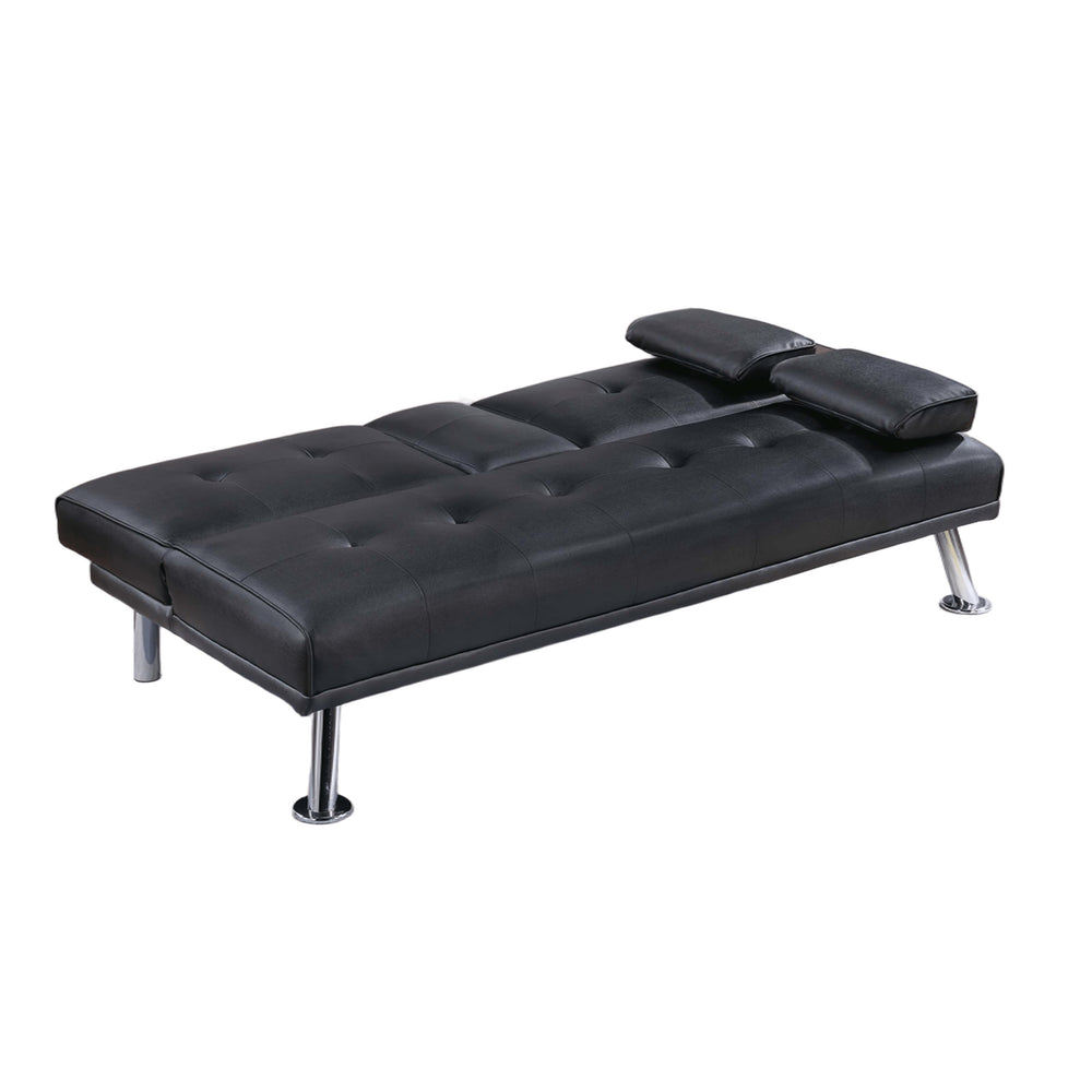 English Elm Black Faux Leather Adjustable Sofa With Fold-Down Table & Cup Holders - Stylish Sleep & Lounge Solution B011P381496