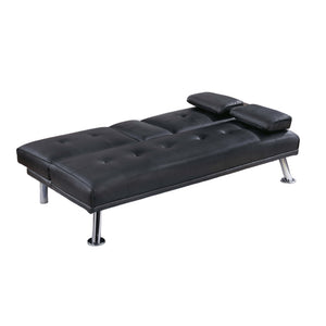 English Elm Black Faux Leather Adjustable Sofa With Fold-Down Table & Cup Holders - Stylish Sleep & Lounge Solution B011P381496