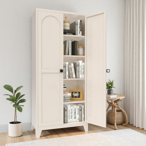 English Elm 71'' Steel 2-Door Locking Cabinet with Adjustable Shelves, Secure Metal Storage for Home Office Beige W3387P306326