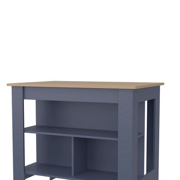 English Elm Kronos Two-Tone Ash and Blue Kitchen Island with Open Shelves, Stylish Storage & Multifunctional Design B062P389914