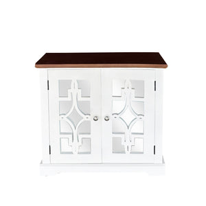 English Elm Logan Solid Wood Accent Cabinet with Mirror Door & Shelf, Mahogany Top, White Multi Finish — Durable Stylish Storage B091P341676