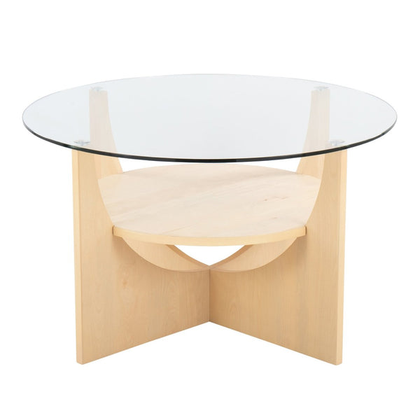 English Elm U-Shaped Modern Coffee Table With Natural Wood & Clear Glass – Stylish Centerpiece & Storage Solution B202P223314-GIGA