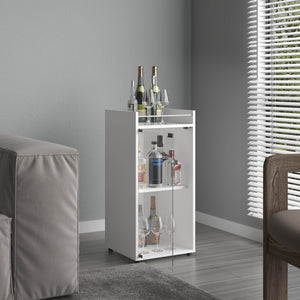 English Elm Bar Engineered Wood Bar Cabinet with Glass Door and 3 Shelves for Bottles & Glassware, Compact Design White 35.83 L x 19.69 W x 4.72 H B097P350285