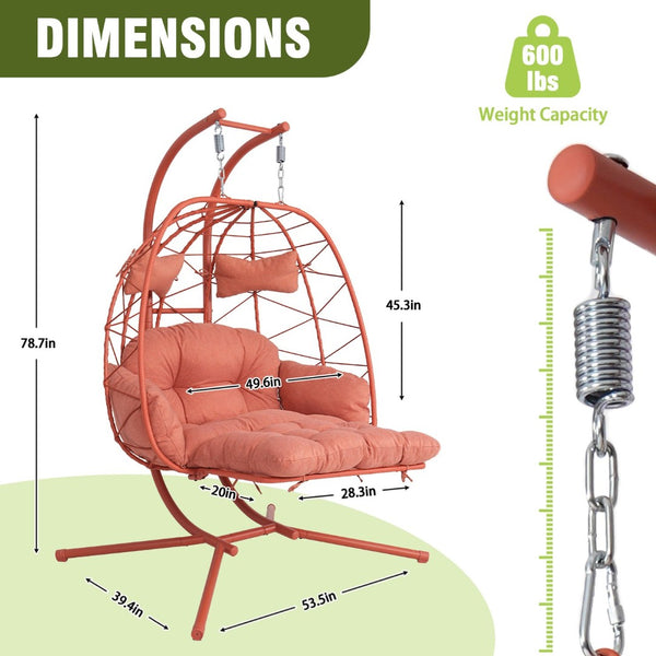 English Elm 2 Person Wicker Hanging Egg Chair with Stand Padded Swing for Patio Garden T5880P500222