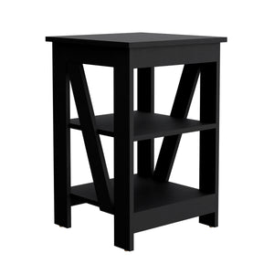 English Elm Taylor 3-Tier End Table with Ample Storage, Black Engineered Wood Nightstand for Small Spaces B070P188839