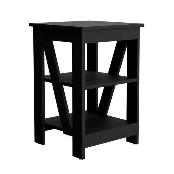 English Elm Taylor 3-Tier End Table with Ample Storage, Black Engineered Wood Nightstand for Small Spaces B070P188839