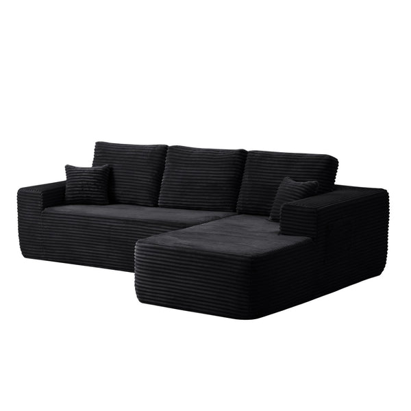 English Elm 104" Plush Corduroy L-shape Sectional Deep Seat Modular Sofa with Chaise Storage W3975S00044