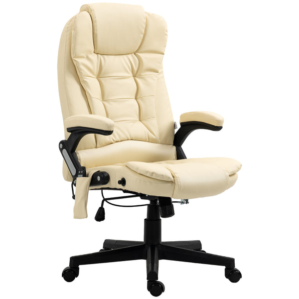 English Elm Homcom High Back Massage Office Chair With Vibration & Heat, Ergonomic Design, Beige Pu Leather W2225P217505