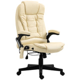 English Elm Homcom High Back Vibration Massage Office Chair With 6 Vibration Points, Heated Reclining Pu Leather Computer Chair With Armrest and Remote, Beige