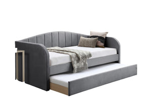 English Elm Modern Velvet Upholstered Daybed with Trundle Plush Low Profile Frame for Guest Rooms Gray B011S02047